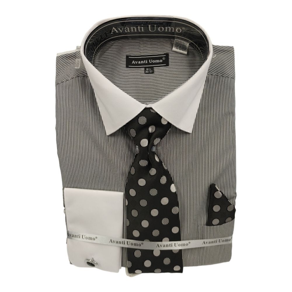 MEN'S AVANTI UOMO MICRO STRIPE  SHIRT WITH FRENCH CUFF & POCKET SQUARE DN129M.